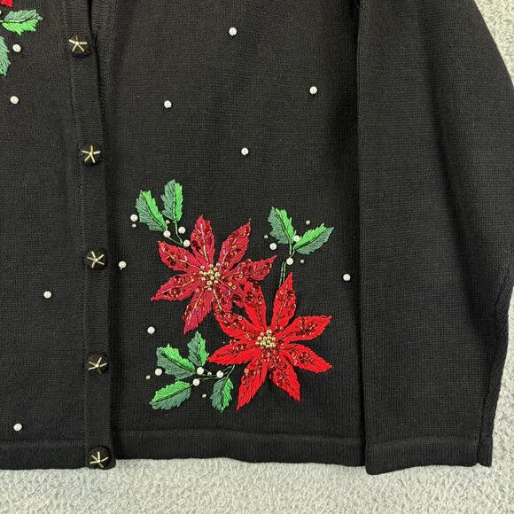 VTG 90s Womens Ugly Christmas Sweater Large Faux Fur Floral Beaded BP Design - Picture 6 of 13